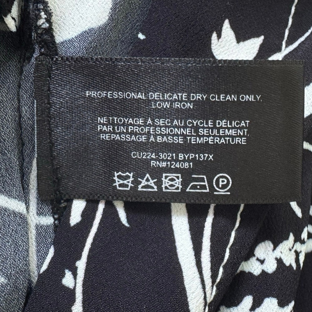 New Proenza Schouler Crepe De Chine Black White Floral Wrap Midi Dress Sz 6 - Picture 15 of 16